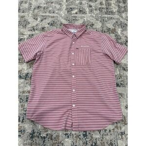 Columbia Omni-Shade Mens Large Pink Striped Short Sleeve Fishing Shirt